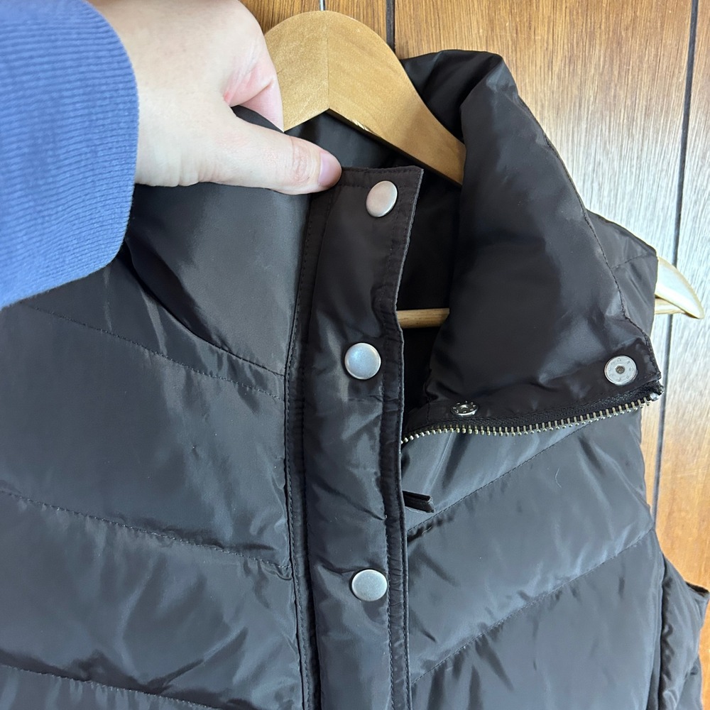 J.Crew Womens Down Puffer Vest Espresso Brown Quilted Snap Zip Small RN77388 - Picture 8 of 9